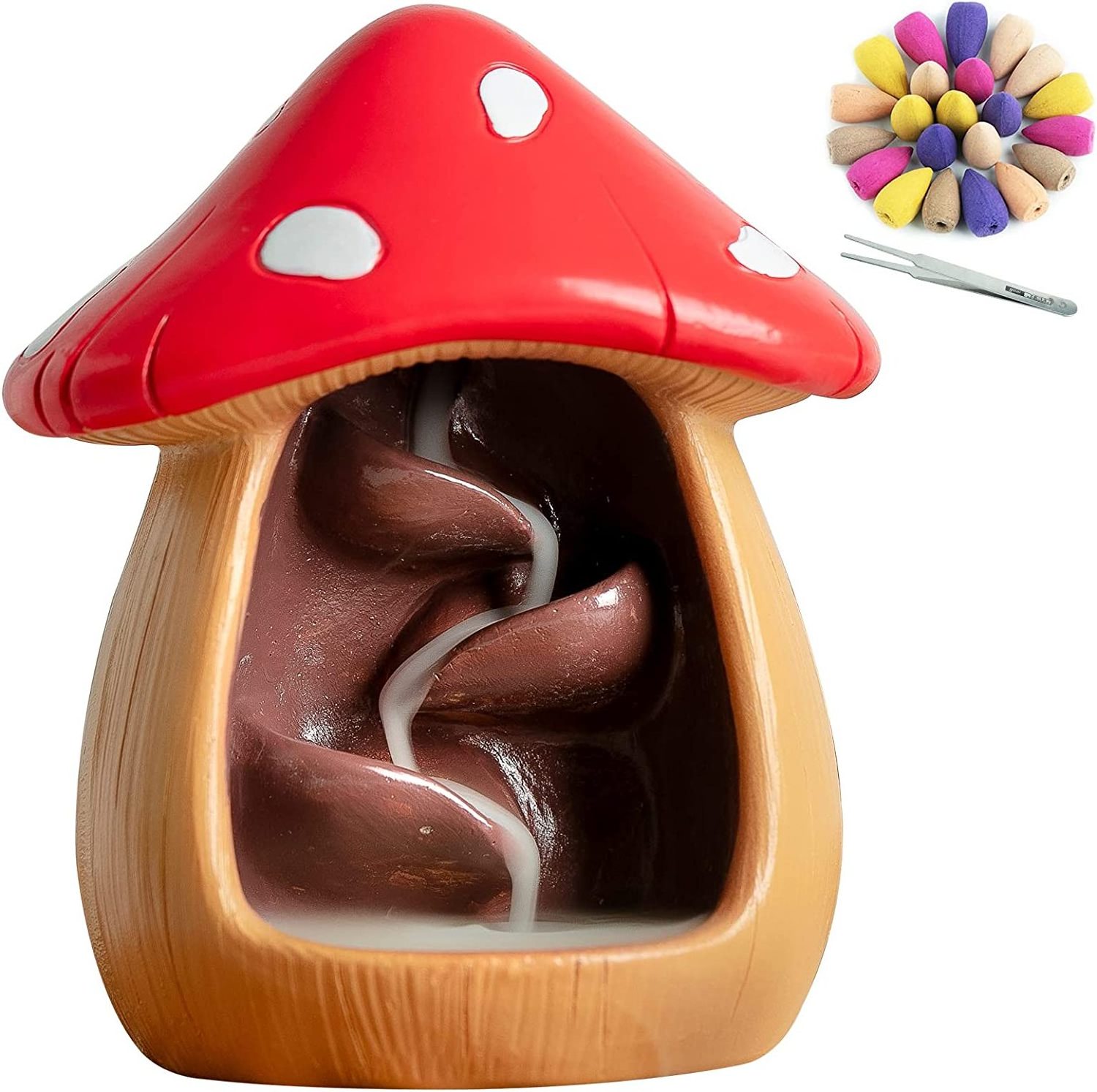 Resin Mushroom  Backflow Incense Holder ;Incense Stick Holder with 100 Incense Cone and 30 Incense Stick; Resin Incense Burner