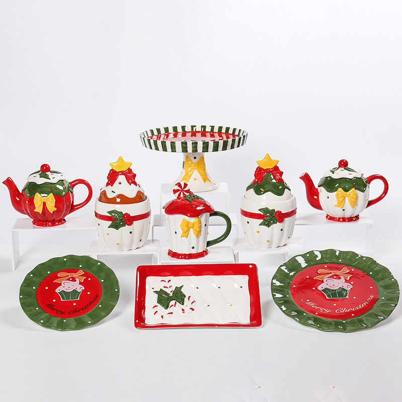 Christmas Cup Cake shaped ceramic Cookie Plates /Serving Platter /Candy Plate