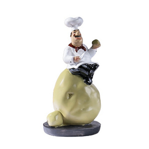 Resin Chef Figurines sit on Potago, Fat Chef Ornament Statue, Hand painted