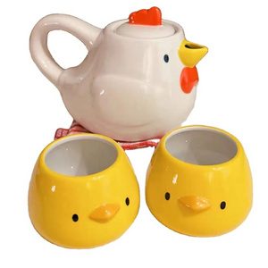 Custom Cute rabbit  Frog Chicken shape  teapot and cup set, Ceramic Hand painted Lovely Animal Teapot tea cup