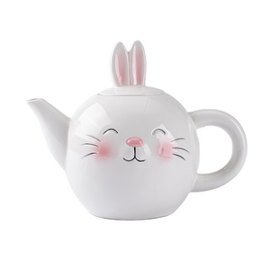 Ceramic Rabbit Teapot Cute Flower Teapot Coffee Pot Water Pot Porcelain Bunny Flower Embossed Tea Kettle with Lids