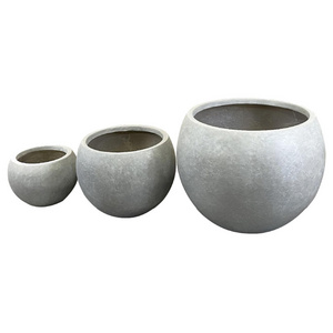 Lightweight Concrete Outdoor Round Bowl Planter, Outdoor/Indoor Large Planters Pots with Drainage Hole for Garden