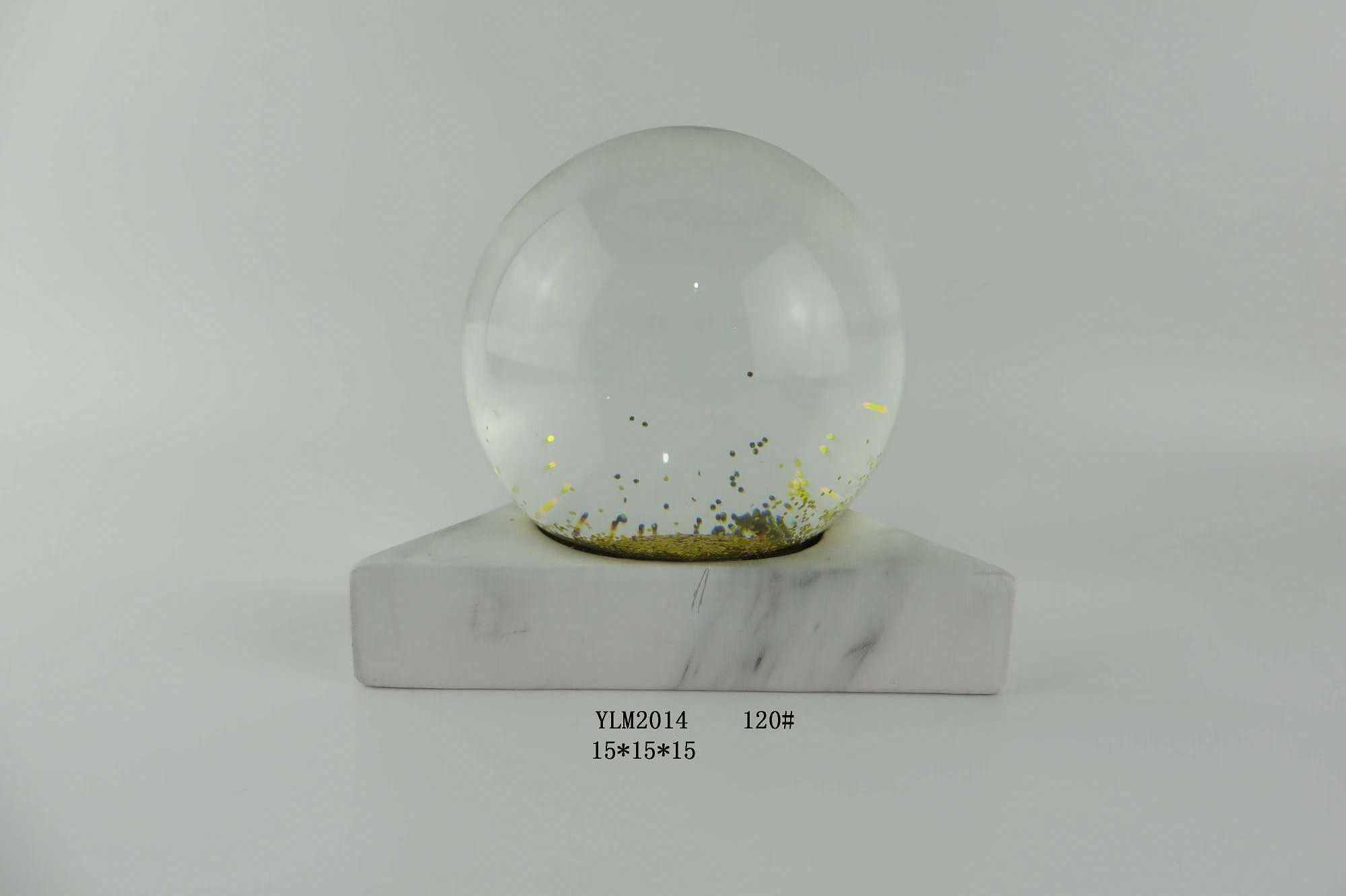 Custom Poly resin snow globe, Resin water globes with Wood base, Gold glitter