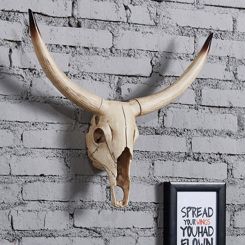 Resin Longhorn Cow Skull Head Statue Wall Hanging Home Decor 3D Mural Animal Wildlife Sculpture Figurines Resin Crafts