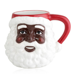 New Hot 2023 Christmas Brown Face Santa Claus Mug, Customized Ceramic Festival Mugs, Black Face Santa Mug