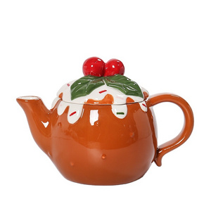 Mini Apple Christmas Ornaments Red Green Leaf Shaped Ceramic Teapot  & Tea pot 500ml 16oz