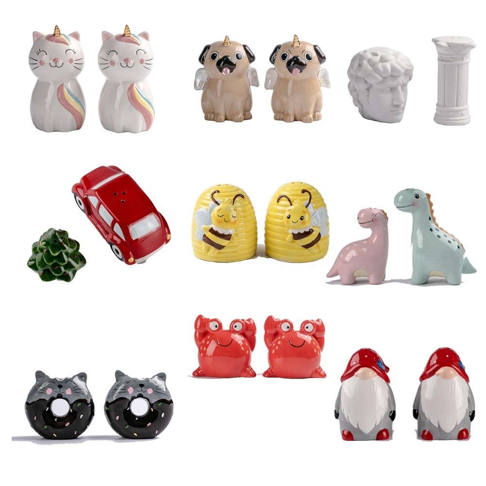 Custom 3D Animal Christmas Ceramic salt and pepper shaker set, Hand painted, Custom accept