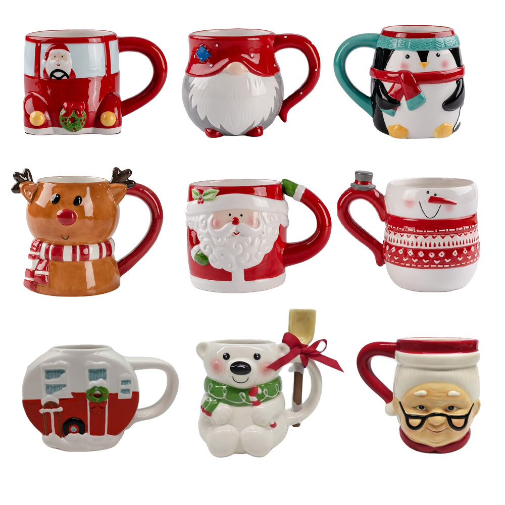 Custom 3d Ceramic Christmas Mug Santa Gnome Reindeer Polar Bear Penguin Snowman Elf Fox Gingerbread Man Owl Tree Coffee Cups Mug