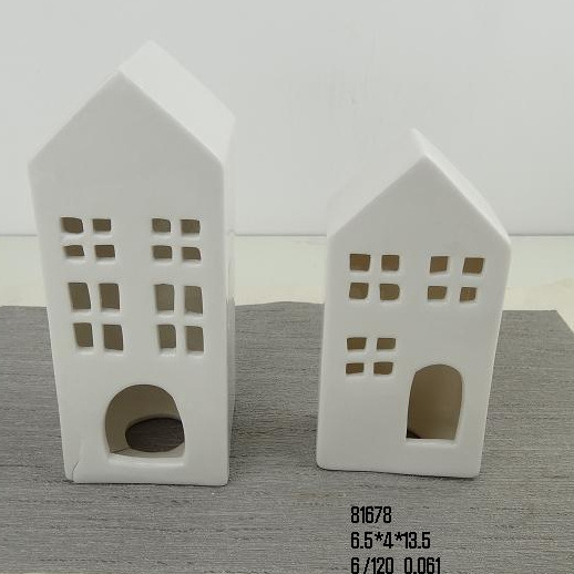 House Lantern, Ceramic, White Tea Light House Mini Flameless Christmas Candle Holder