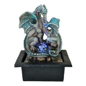 Resin Water Fall Fountain Two Dragons Frolicking with a Ball Led Light Tabletop Indoor Decorative Water Fountain