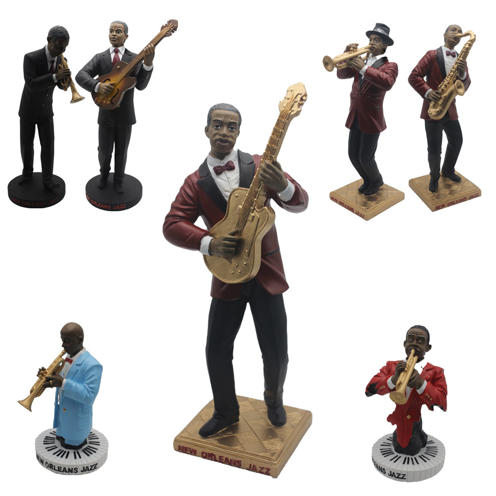 Custom shape Hand Painted Polyresin musical Jazz Figurine, African american Musician figurines, resin Saxophonist statue