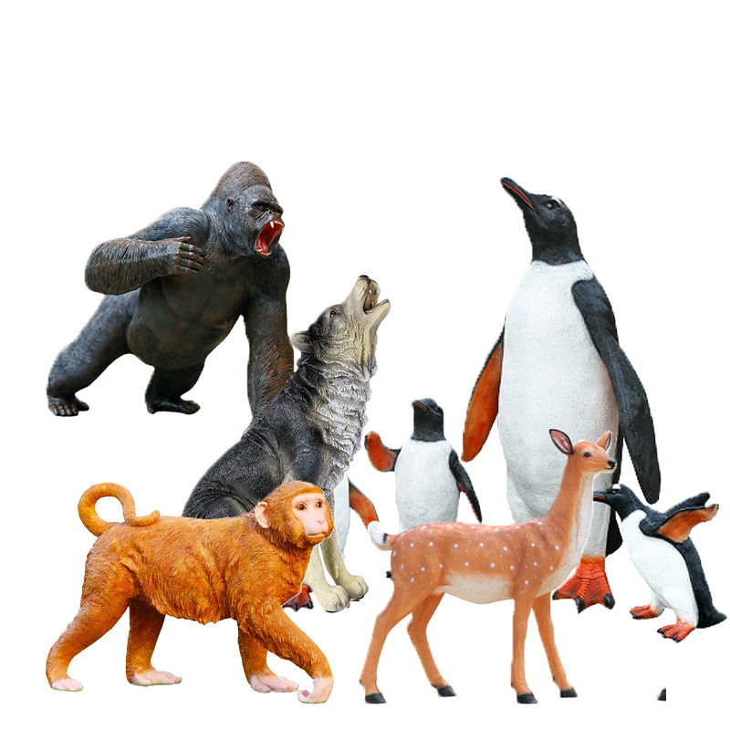 Garden Decoration Fiberglass Animal Figurines Gorilla Statues Deer Penguin Monkey Wolf Garden Statues