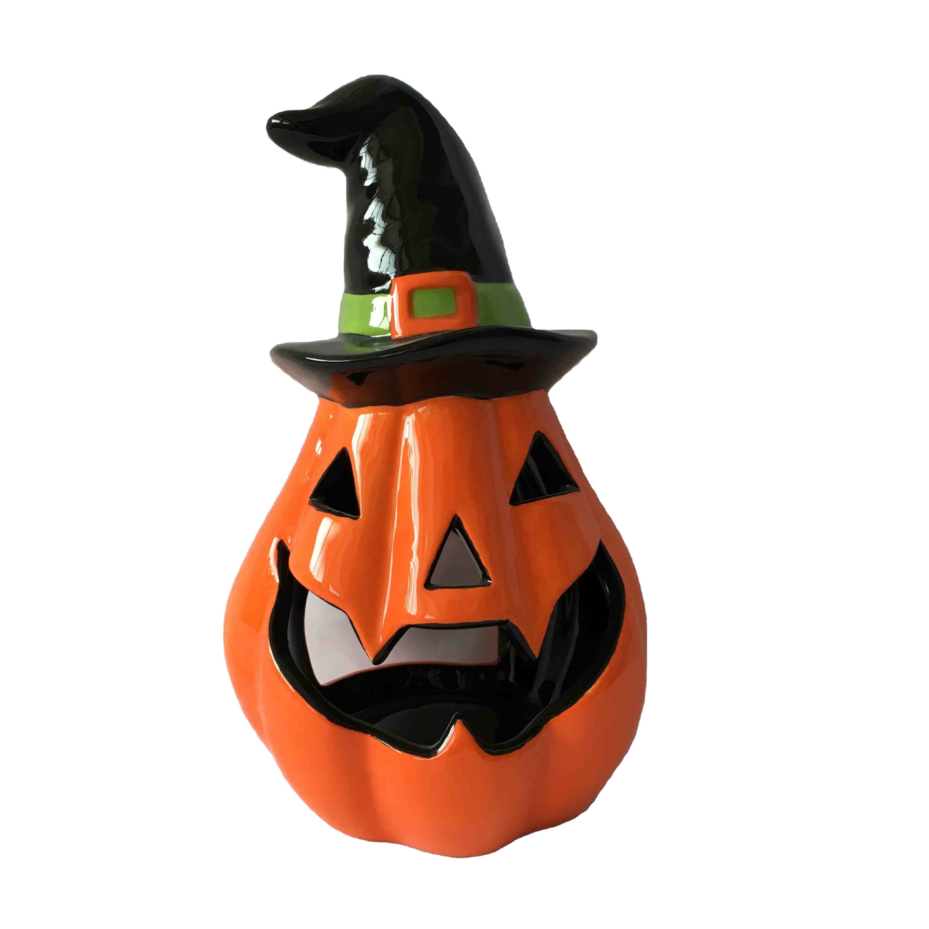 Jack O Lantern Candle Holder Pumpkin Halloween Decor Witch Tea Light Ceramic New Gift & Craft