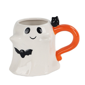 New product ideas 2023 Halloween Ghost with Bat Shaped Ceramic coffee mugs/ Milk cup/Beer mugs