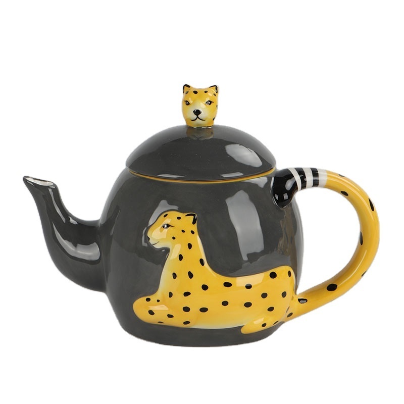 Joinste- Black Ceramic Teapot with Leopard pattern , Ceramic Tea Kettle, Tea Pots for Tea Cup Tea Pot Ceramic Tea Pots for Loose Tea