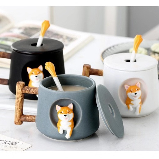 Custom 3D Dog Ceramic coffee Mug, Puppy Porcelain milk cup