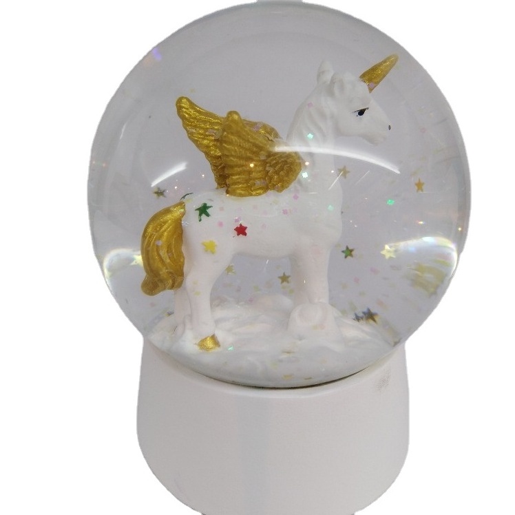 Custom resin unicorn figurine snowball , snow globes wholesale