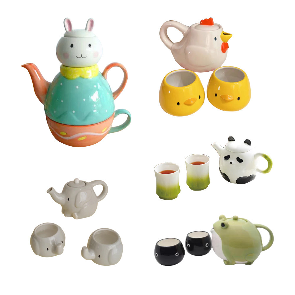 Custom Cute rabbit  Frog Chicken shape  teapot and cup set, Ceramic Hand painted Lovely Animal Teapot tea cup