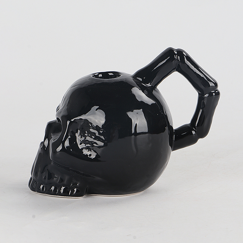 Black Day of the Dead Skull Head Taper Candle Holder Ceramic Candlestick Holder for 1