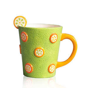 Hand painted Embossed Lemon Ceramic Coffee mugs, Custom 3D Dolomite Coffee mug cup at any shape & size & Color