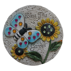 Stepping Stone with Luminous Butterfly and Sunflower Design Decorative Resin Stones Plaque for Your Garden gifts and crafts