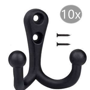 10 Counts Black Heavy Duty Double Prongs Wall Mounted Robe Scarf Bag Towel Key Hat Coats Hook