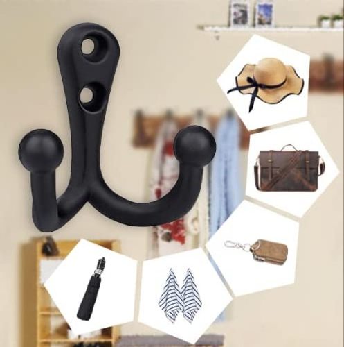 10 Counts Black Heavy Duty Double Prongs Wall Mounted Robe Scarf Bag Towel Key Hat Coats Hook