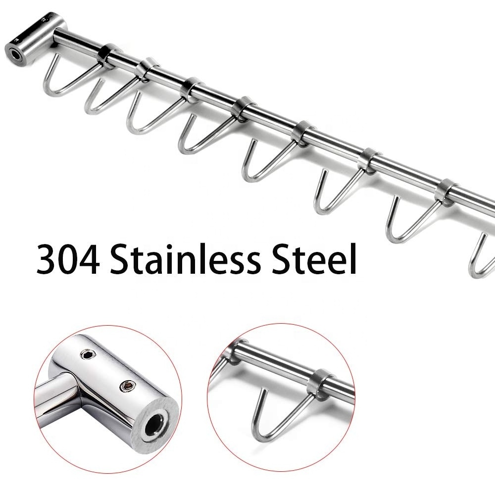 12 Removable Sliding Hooks SUS304 Stainless Steel Kitchen Wall Mounted Utensil Hanging Rail Bar Hanger Holder Rack