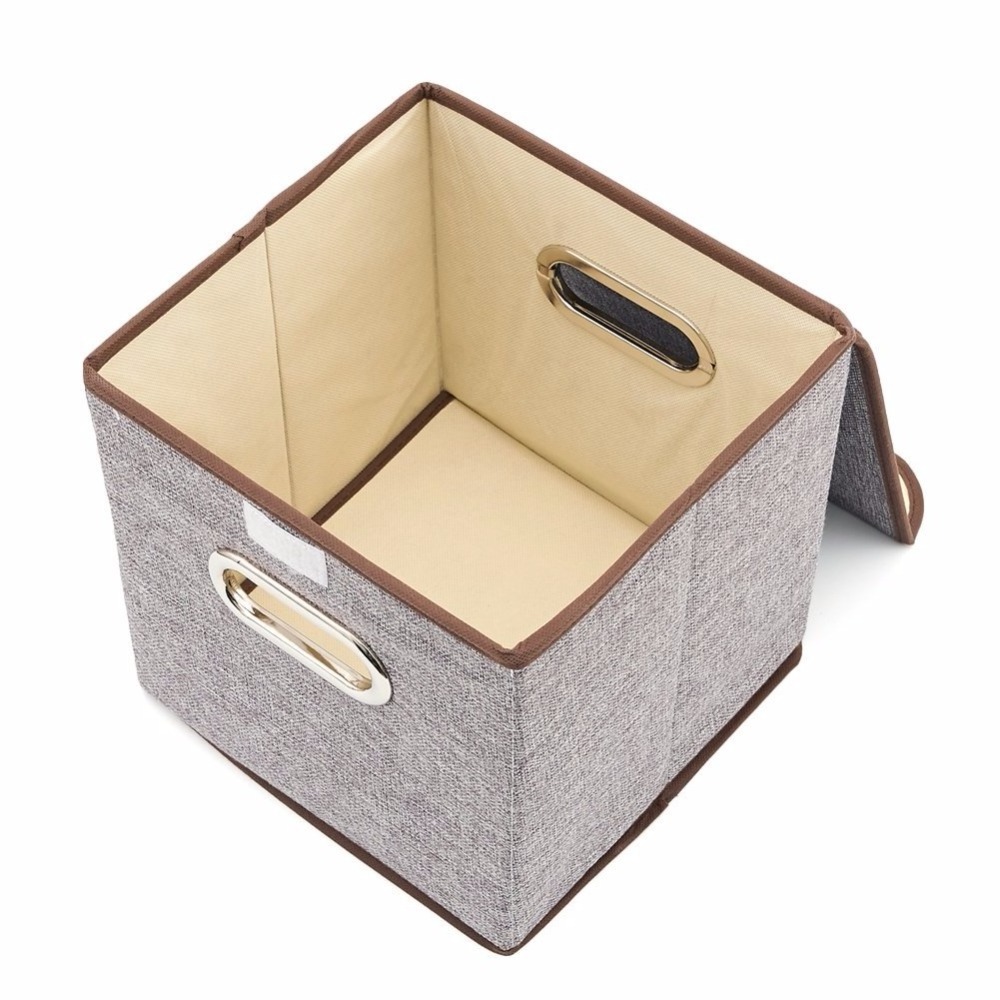 Metal Handled Household Non-Woven Fabric Storage Basket Cubes Bins Box Organizer