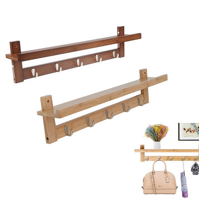 Bamboo Wall Mounted Coat Hook Organizer Rack Shelf