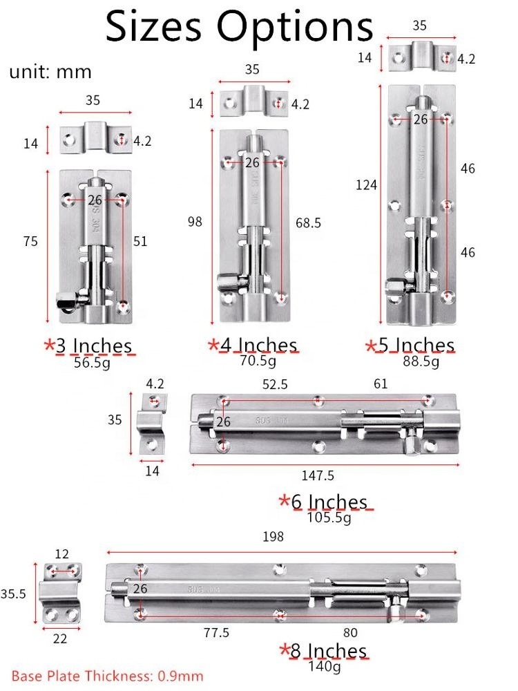 REAL 304 Stainless Steel Door Security Slide Latch Lock Barrel Bolt