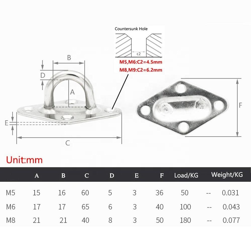 304 Stainless Steel Heavy Duty Yoga Hammock Swing Ceiling Suspension Wall Mount Pad Eye Hanging Hooks