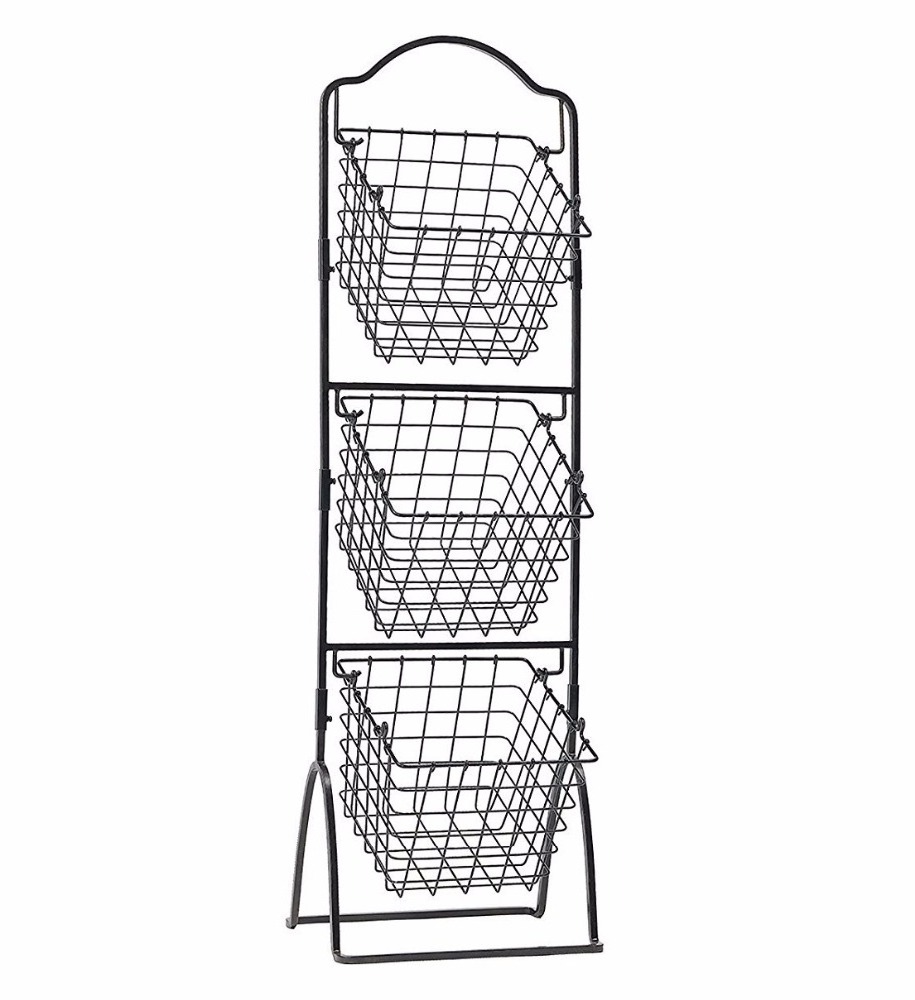 3-Tier Kitchen Metal Wire Basket Stand Storage Shelf Bin Organizer