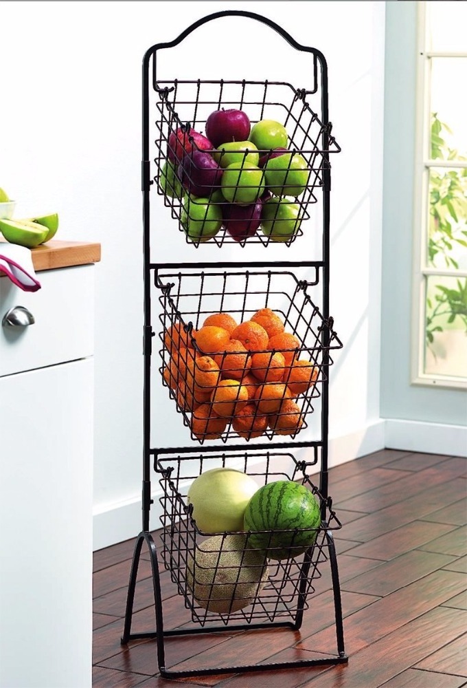 3-Tier Kitchen Metal Wire Basket Stand Storage Shelf Bin Organizer