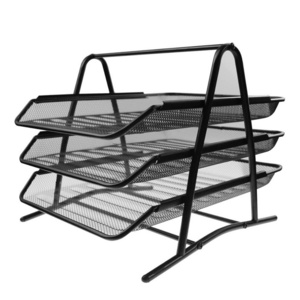 3-Tiers Office Multi Tiers Stackable Metal Mesh Wire Desk Desktop Document File Sorter Tray Shelf Storage Organizer