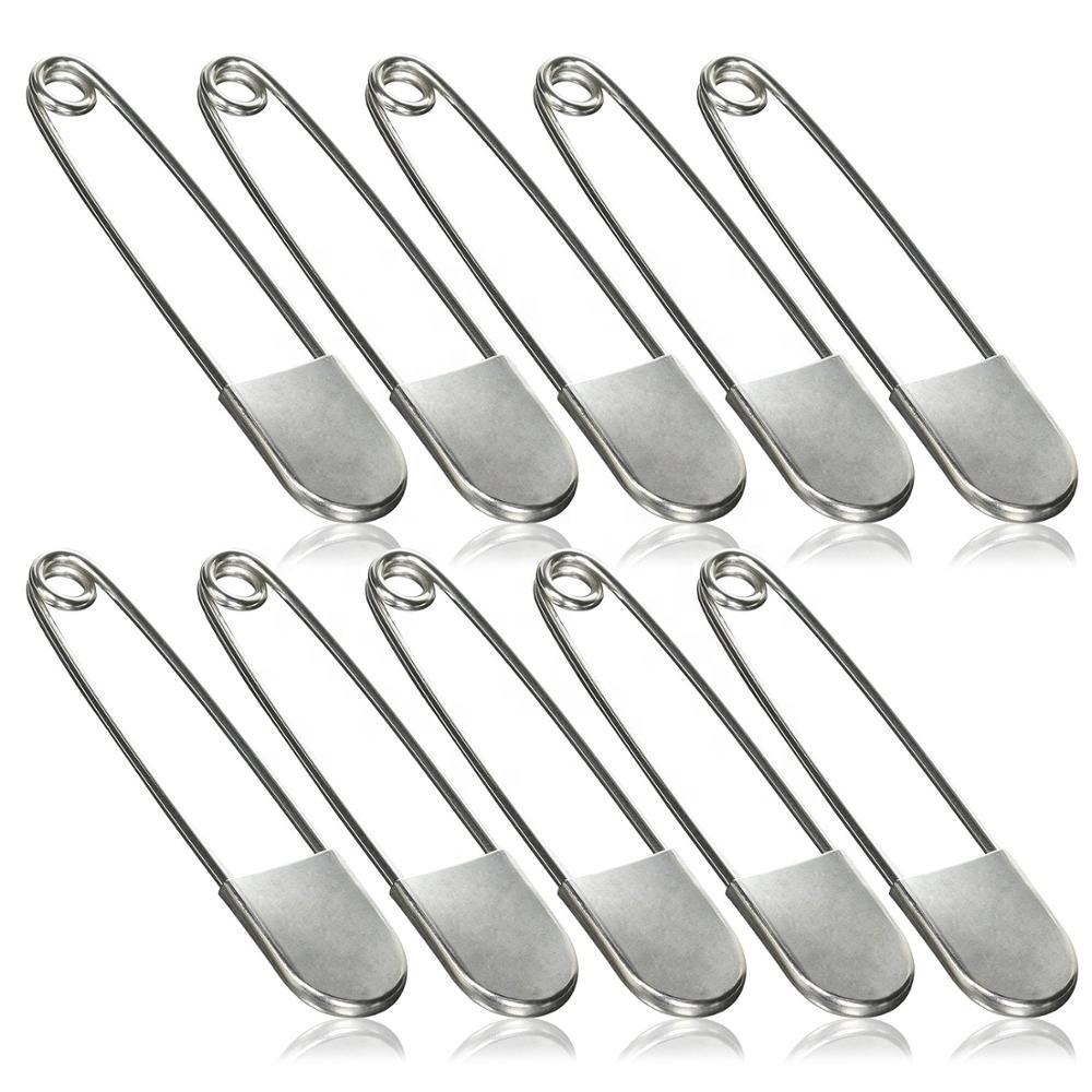 10-Pack Rustproof Heavy Duty Large Jumbo 5 Inches Stainless Steel Laundry Safety Pins