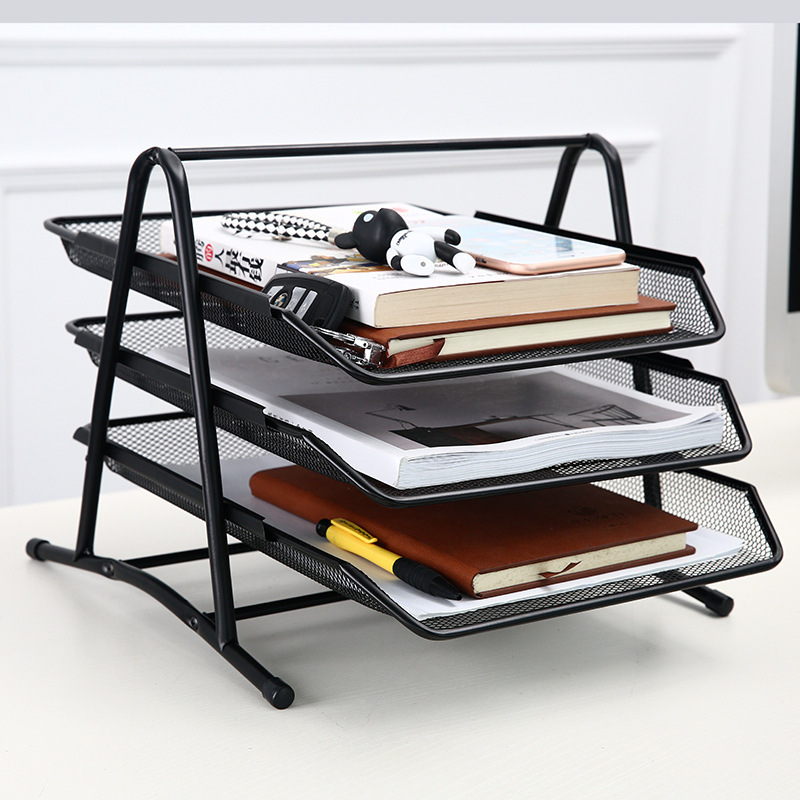 3-Tiers Office Multi Tiers Stackable Metal Mesh Wire Desk Desktop Document File Sorter Tray Shelf Storage Organizer