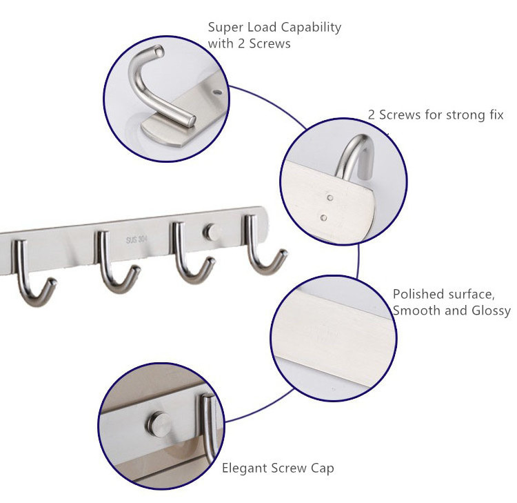 Stainless Steel Bathroom Kitchen Wall Mount Cloth Towel Coat Rail Hanger Hook Rack