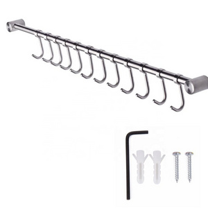 12 Removable Sliding Hooks SUS304 Stainless Steel Kitchen Wall Mounted Utensil Hanging Rail Bar Hanger Holder Rack