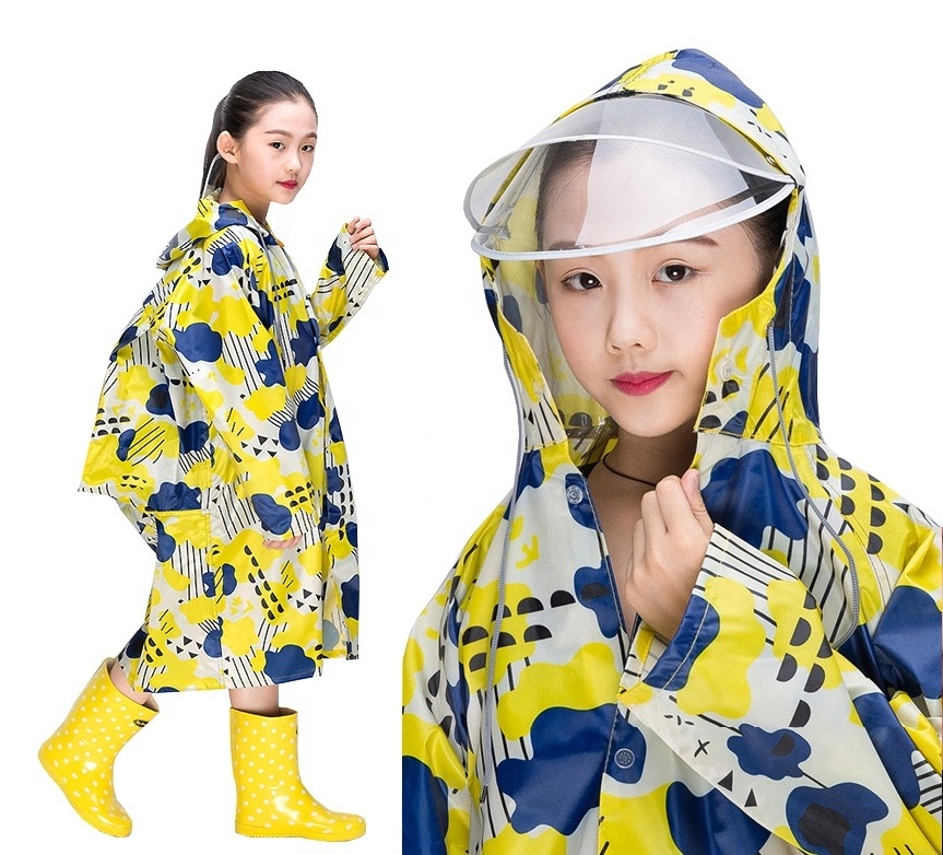 Boys Girls Students Backpack Waterproof Hooded Raincoat Rain Coat