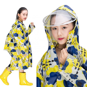 Boys Girls Students Backpack Waterproof Hooded Raincoat Rain Coat