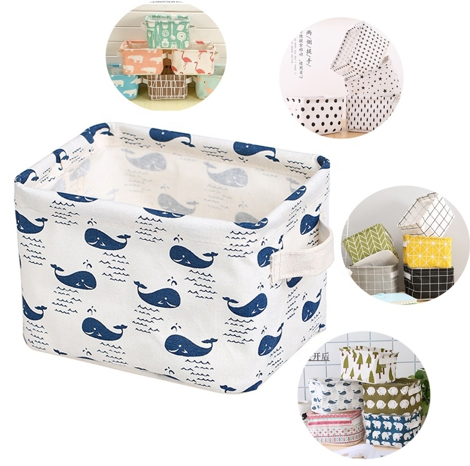 Folding Collapsible Cotton Linen Desktop Table Top Sundries Storage Cube Bin Box  Container Basket Organizer