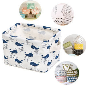 Folding Collapsible Cotton Linen Desktop Table Top Sundries Storage Cube Bin Box  Container Basket Organizer