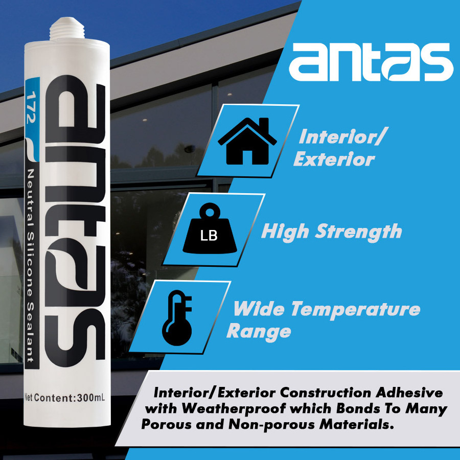 Antas 172 Excellent Resistance Neutral Cure Clear Glue Manufacturers Waterproof Weatherproof Silicone Sealant Glass Glue