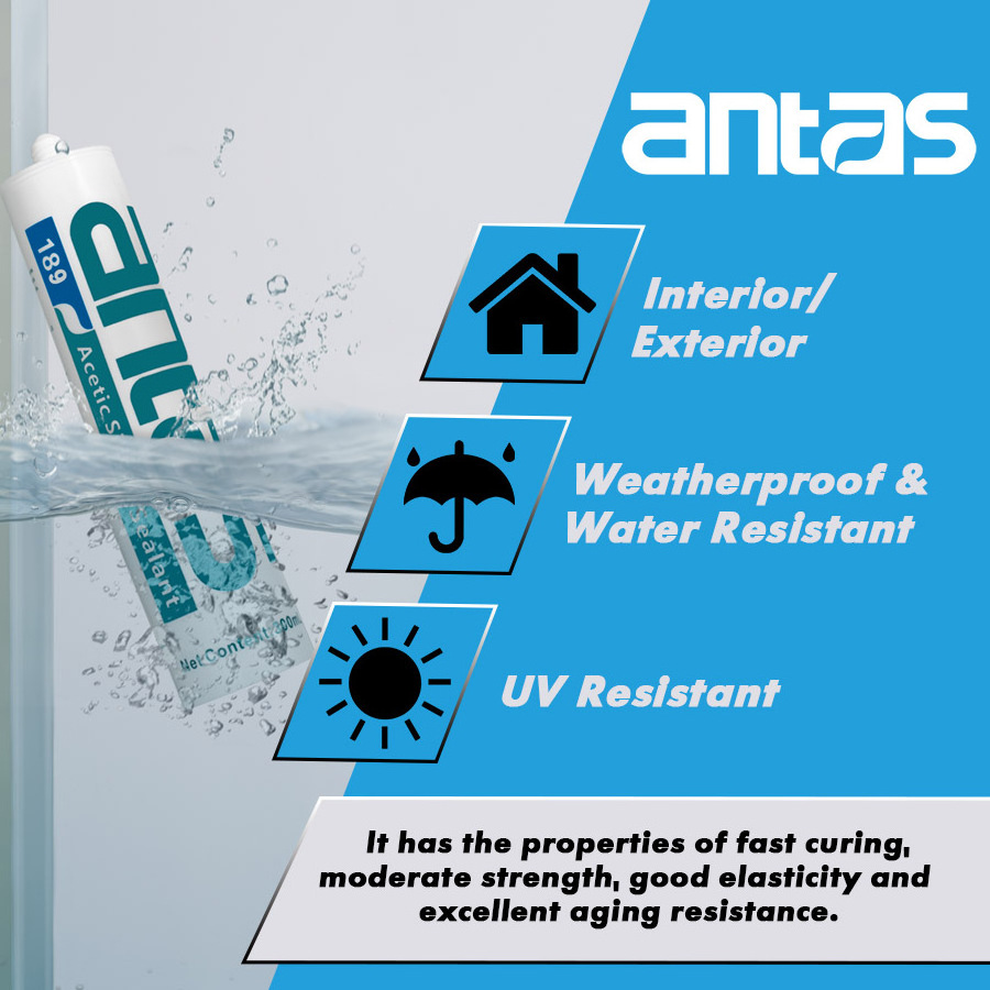 Transparent Skylight Canopies Waterproof Antas-189 Acetic 300Ml Fast Curing Silicone Sealant