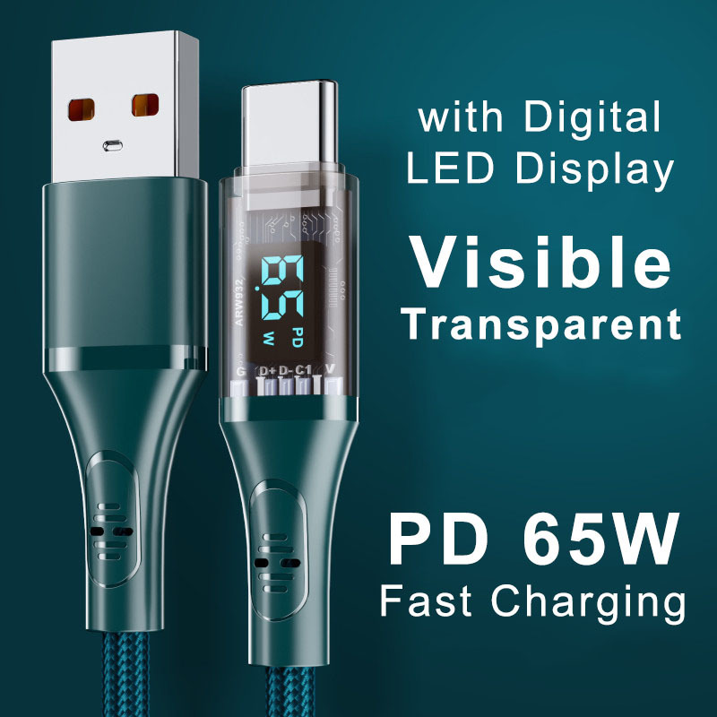 New Design Charging Data Cable USB tipo C con LED Light with LED Digital Display for Huawei Xiaomi OPPO VIVO