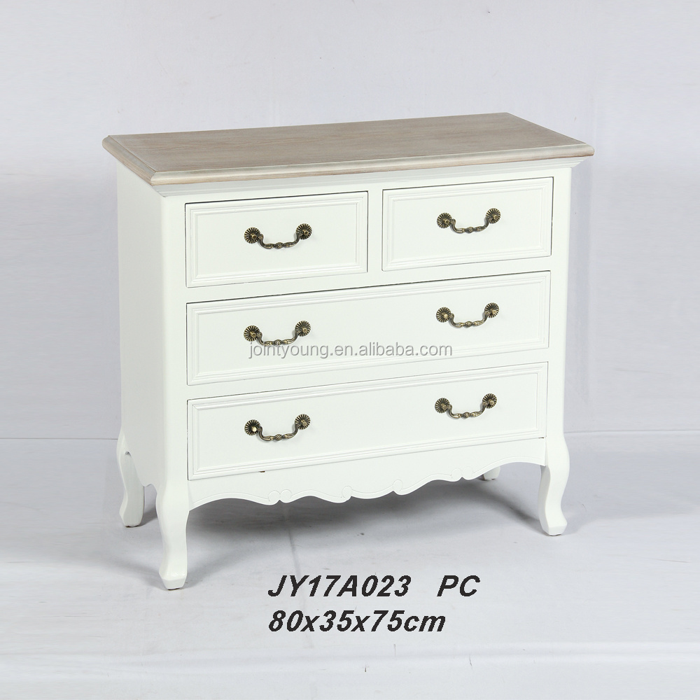 French Vintage White Tall Chest of 5 Drawers