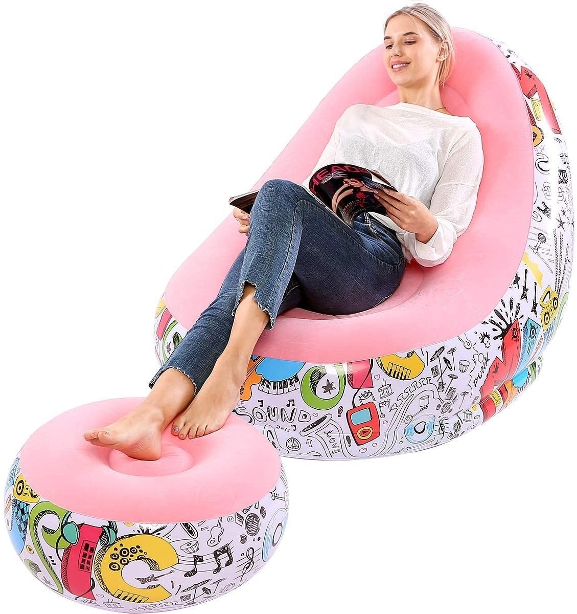 Inflatable Lounge Couch Chair with Foot Stool Ottoman Bean Bag