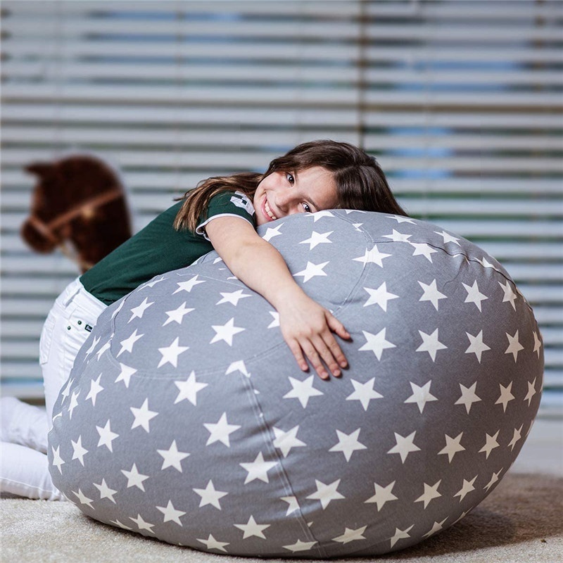 Small Cotton Canvas Fabric Round Shape Custom Printing Bean Bags Lazy Sofa Lounger for Kids