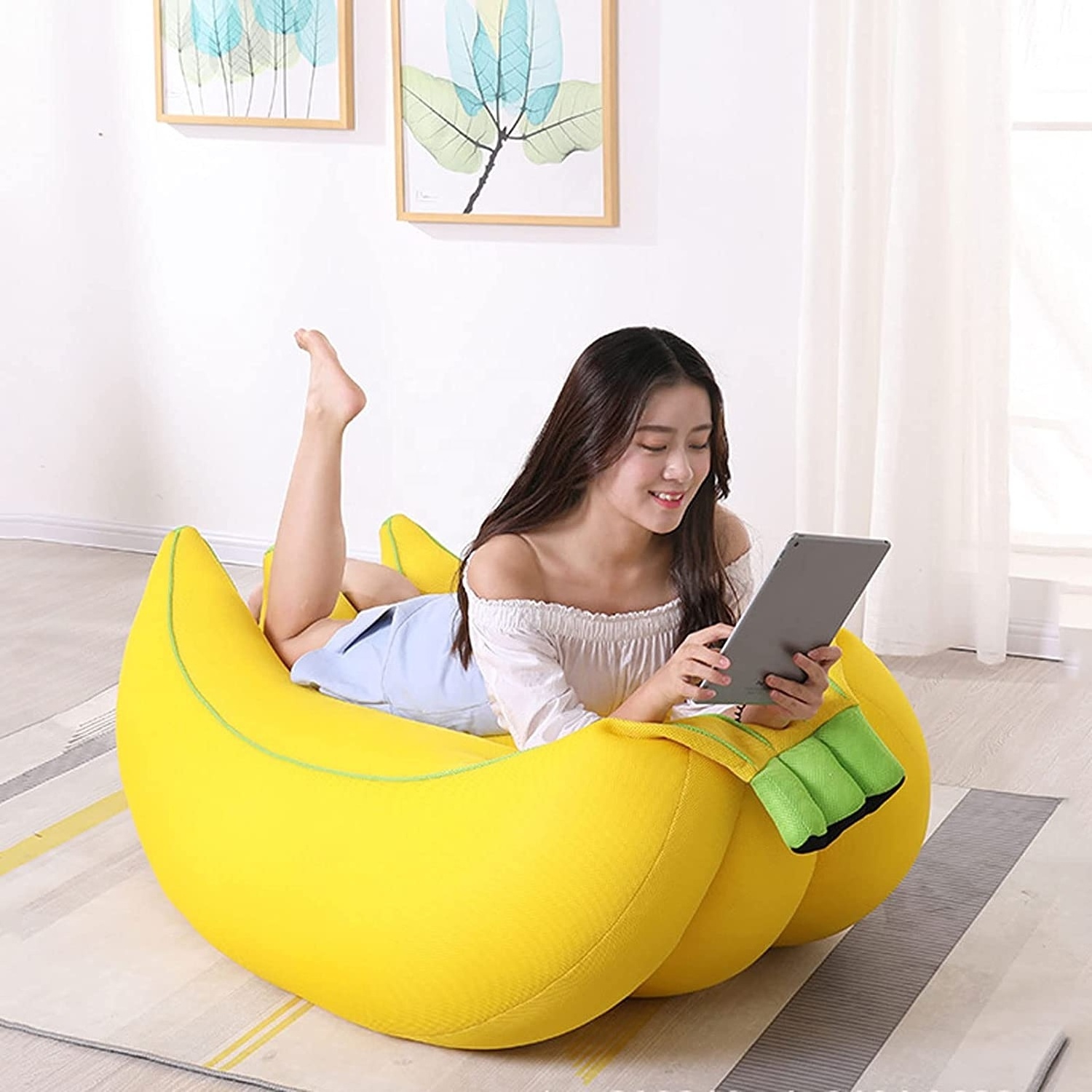 New Design Banana Shape Adults Extra Soft Large Storage Bean Bag Sofa Bed Chair